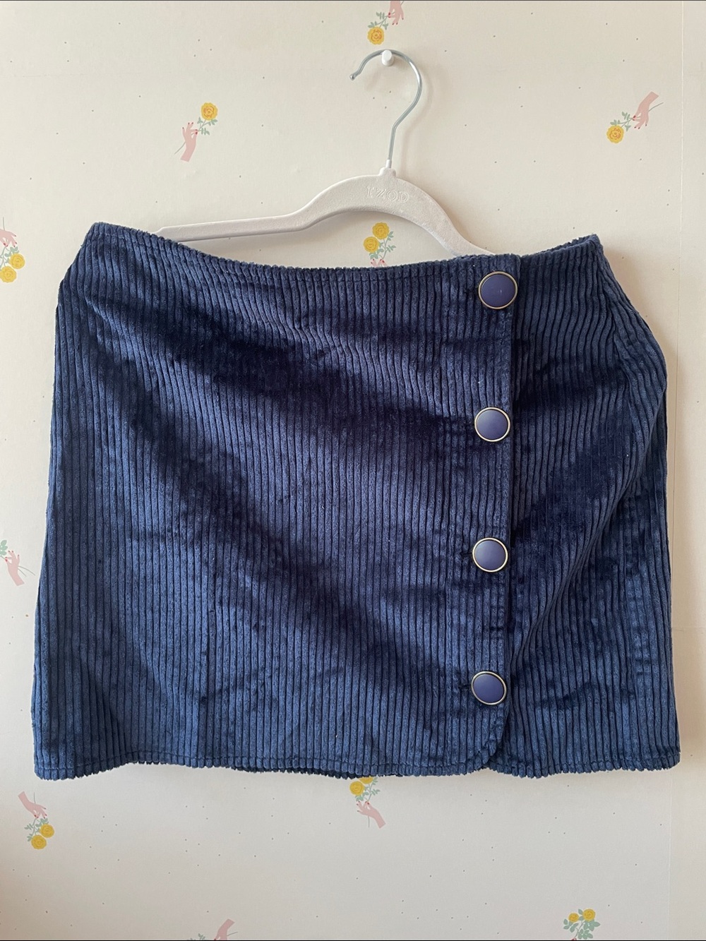 Sezane Navy Corduroy Mini Skirt with Side Buttons